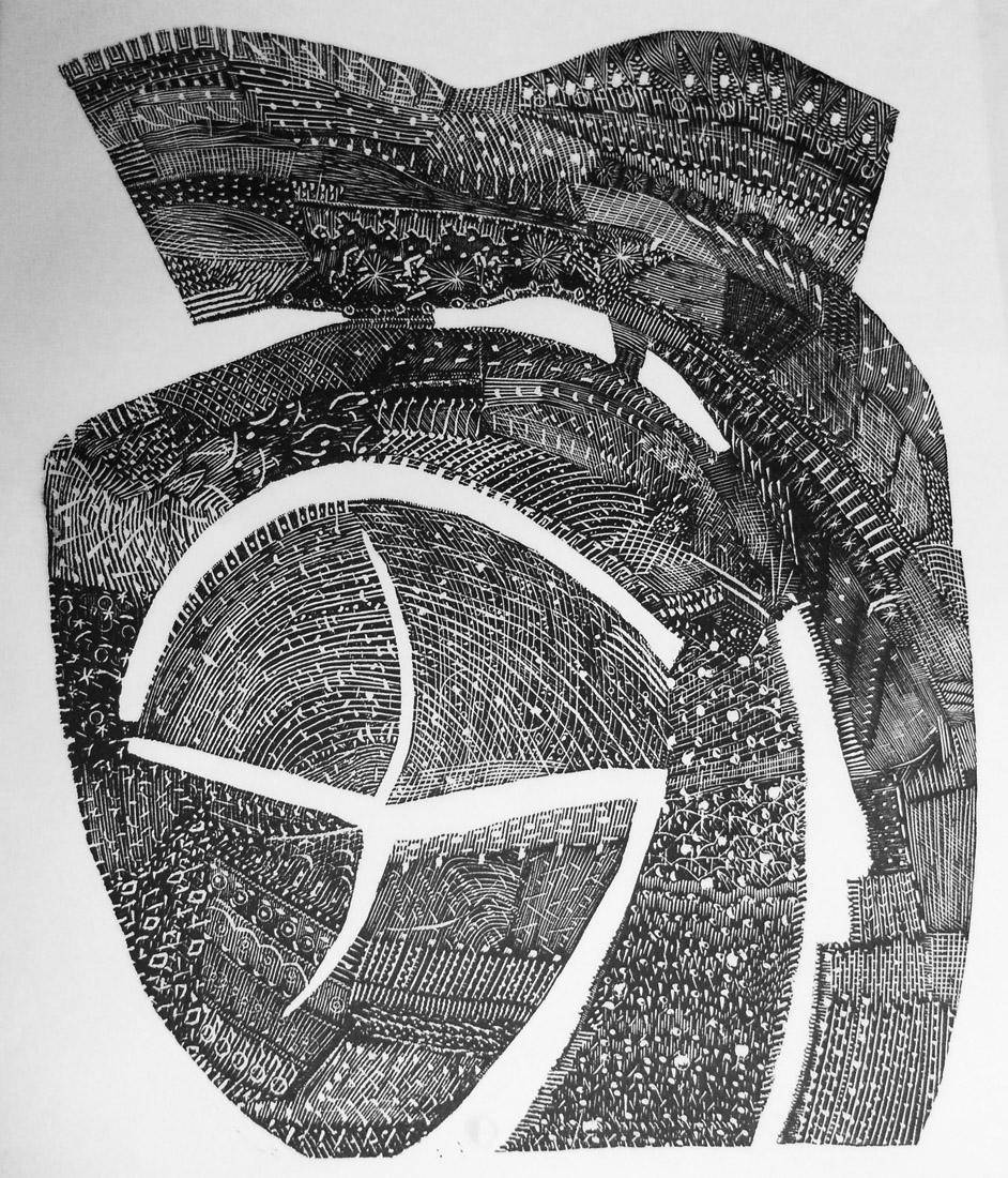 Gravura E, 1958. Arnaldo Pedroso D Horta (1914-1973). Xilografía sobre papel.  52 x 44 cm. Nº inv. 5215.