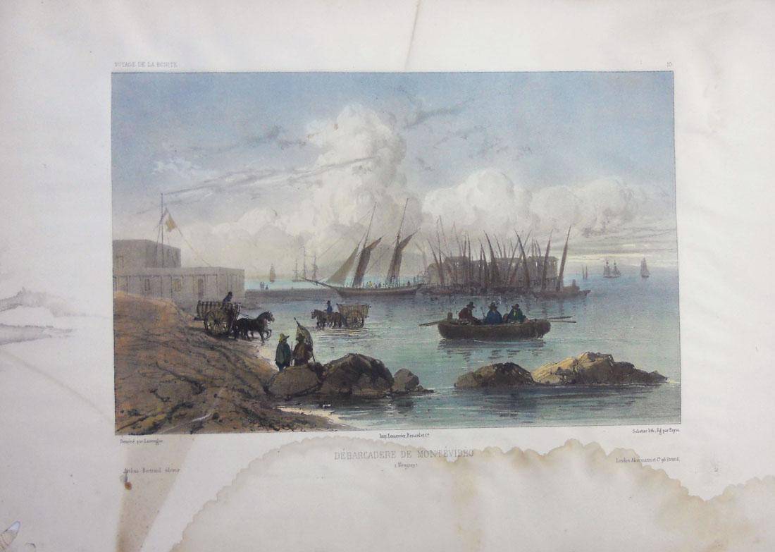 Desembarco de Montevideo. Barthelemy Lauvergne (1805-1871). Litografía sobre papel.  19 x 30 cm. Nº inv. 5321.