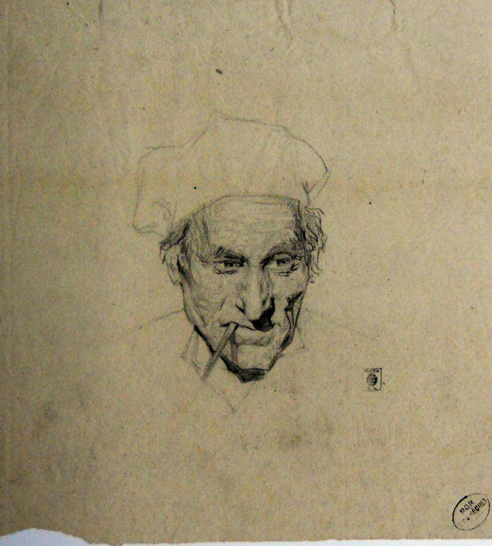 Estudio. Diógenes Hequet (1866-1902). Dibujo a lápiz.  23,5 x 22 cm. Nº inv. 613.