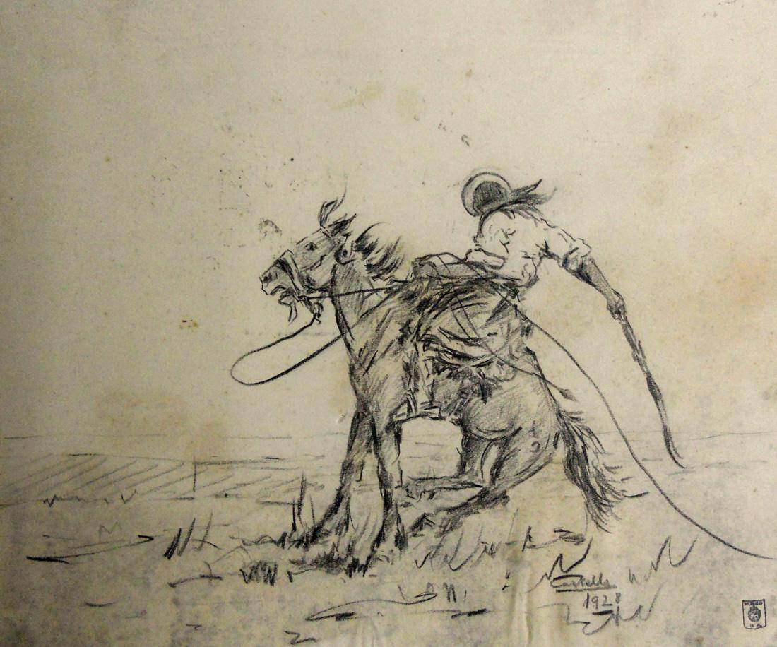 Lo sentó de garrones, 1928. Carlos Castells (1881-1933). Lápiz.  23 x 28,5 cm. Nº inv. 721.