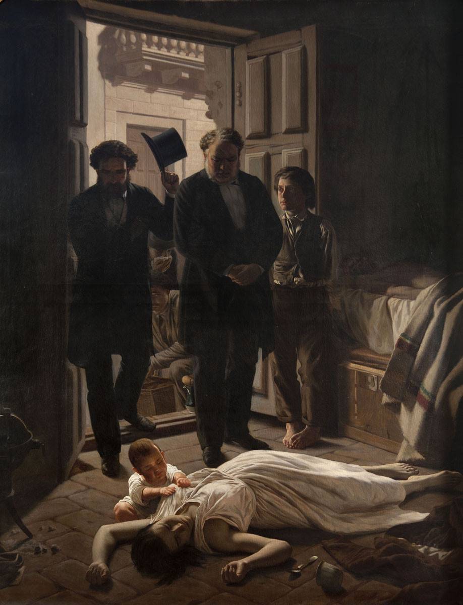 Un episodio de la fiebre amarilla en Buenos Aires, c.1871. Juan Manuel Blanes (1830-1901). Óleo sobre tela.  230 x 180 cm, Nº inv. 77.
