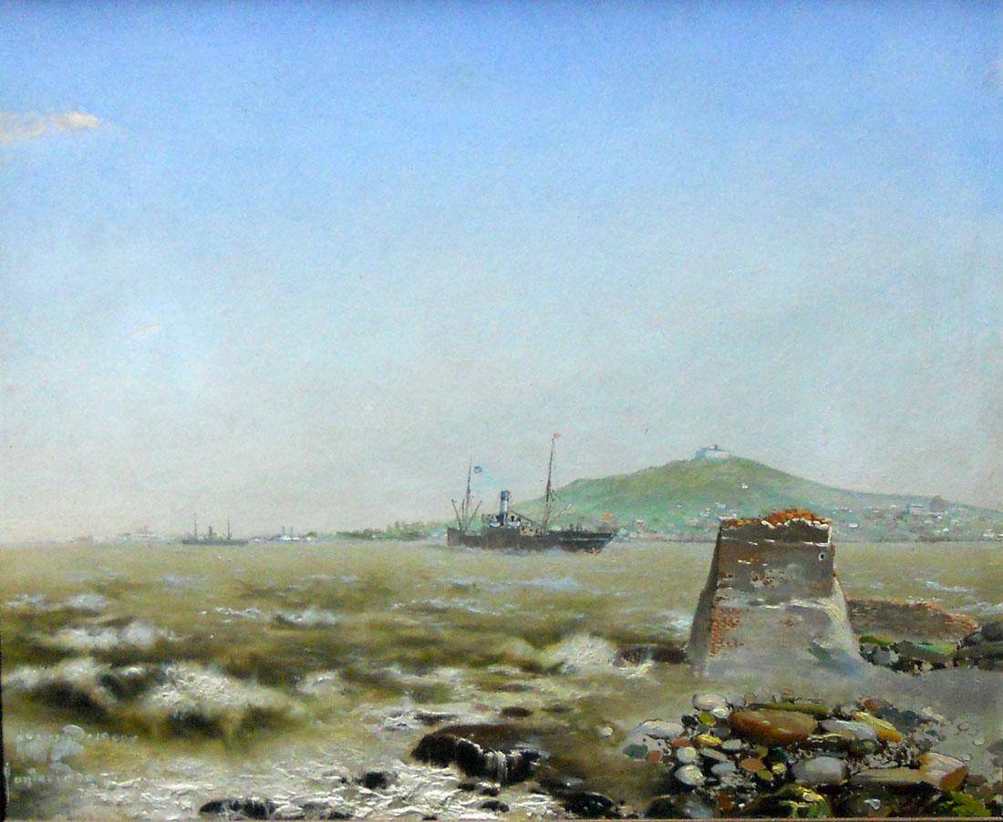 El Cerro de Montevideo, 1900. Manuel Larravide (1871-1910). Óleo sobre cartón.  30 x 36 cm, Nº inv. 773.