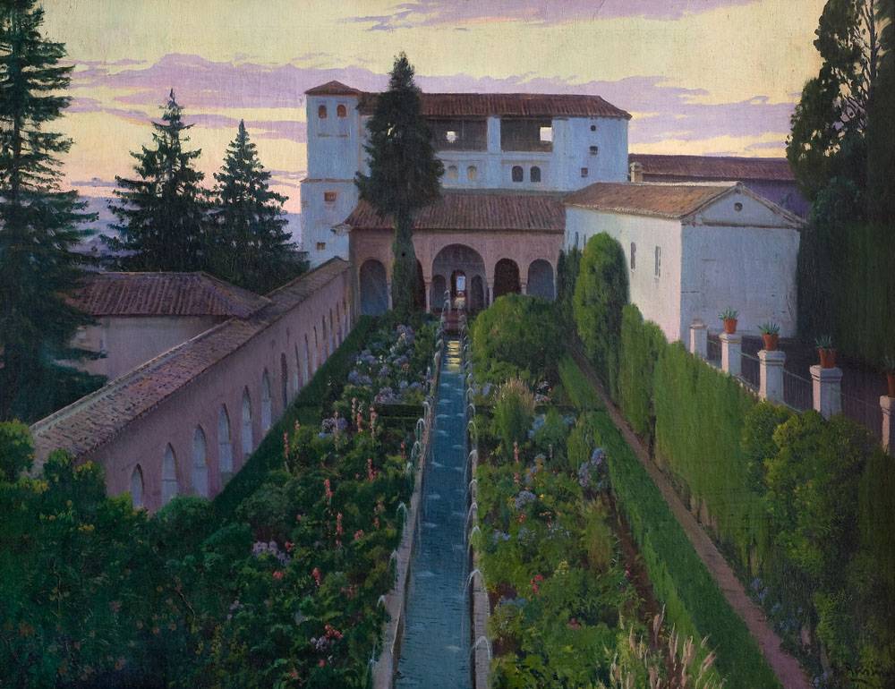 Canal del Generalife (Granada). Santiago Rusiñol (1861-1931). Óleo sobre tela.  100 x 125 cm. Nº inv. 99.
