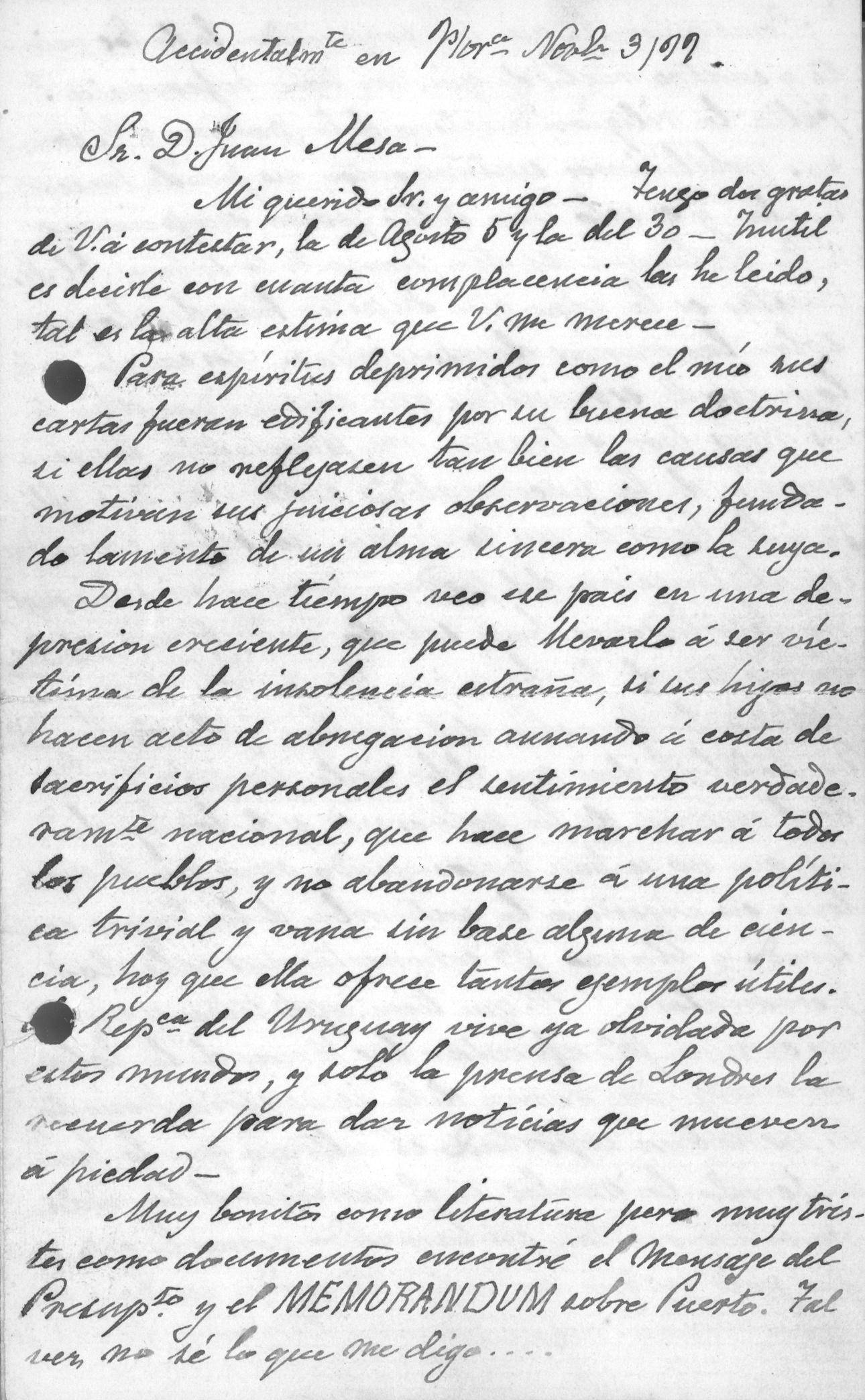 Cartas de Juan Manuel Blanes  - Carta de J.M.B. al Sr. Juan de Mesa , 3/11/1899