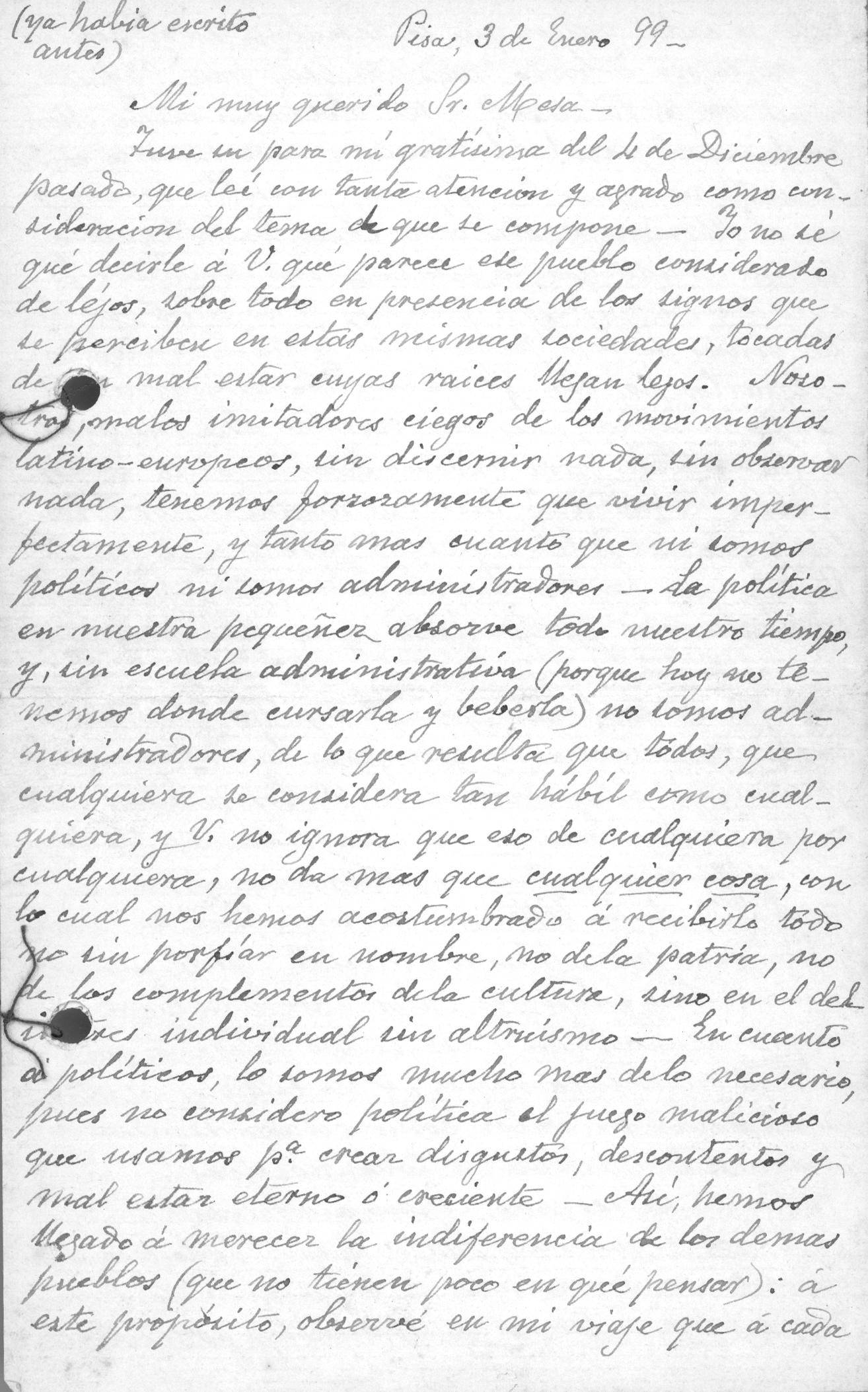 Cartas de Juan Manuel Blanes - Carta de J.M.B. a J. Mesa  , 3/01/1899