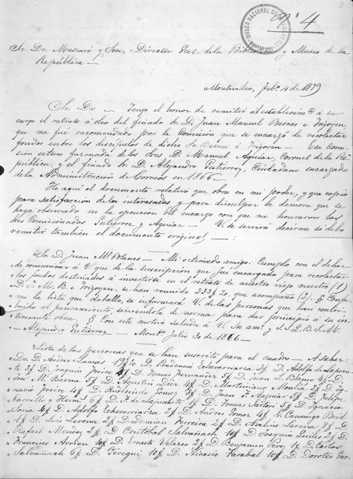 Cartas de Juan Manuel Blanes - Carta de J.M.B.  al Sr. Macaró y Sosa, 4/02/1849