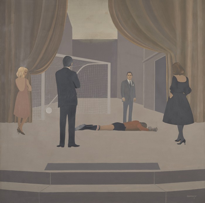 Mario Arroyo - Surrealismo rioplatense - Último instante, (c.1980)<br>Óleo sobre tela<br>100 x 100 cm