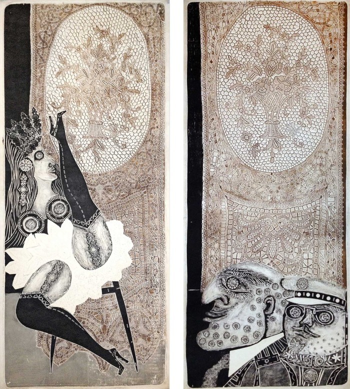 Arte Argentino - Nuestra Identidad - Pre - 60 - Post  - Streap-tease de Ramona (Díptico) (1963) <br>Antonio Berni, 165 x 50 cm, gofrados 17/25.