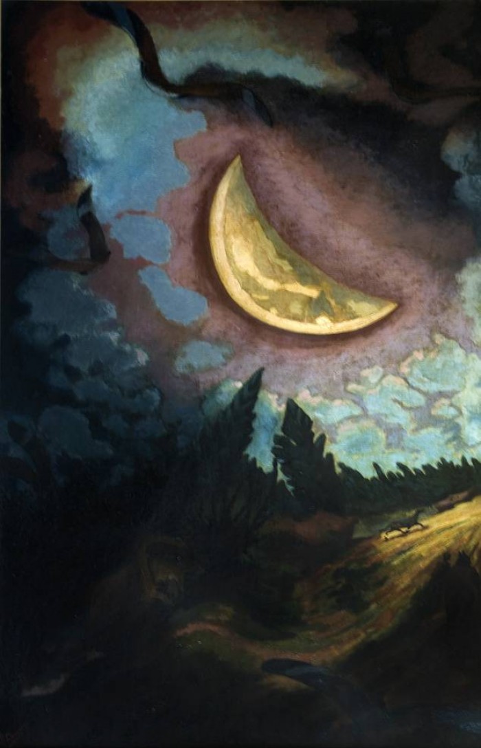 José Cuneo - La pintura y el más allá - Luna con dormilones, c.1944<br>José Cuneo (1887-1977)<br>Óleo - Madera <br>146 x 97 cm