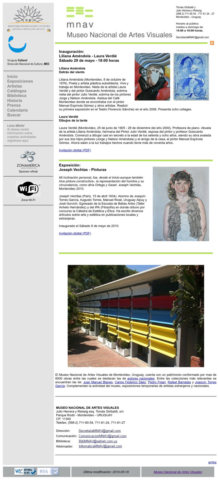 Historia de nuestra web - Museo Nacional de Artes Visuales - Diseño 2009-2010. Dirección: Mario Sagradini
