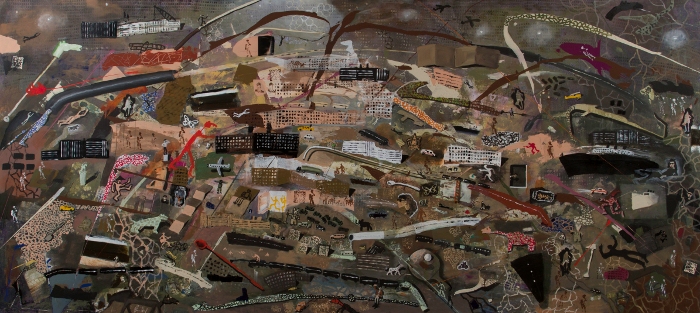 Ignacio Iturria: Pintar es soñar - Museo Nacional de Artes Visuales - Soplando estrellas, 2015<br>Acrílico sobre lienzo<br>163 x 363 cm