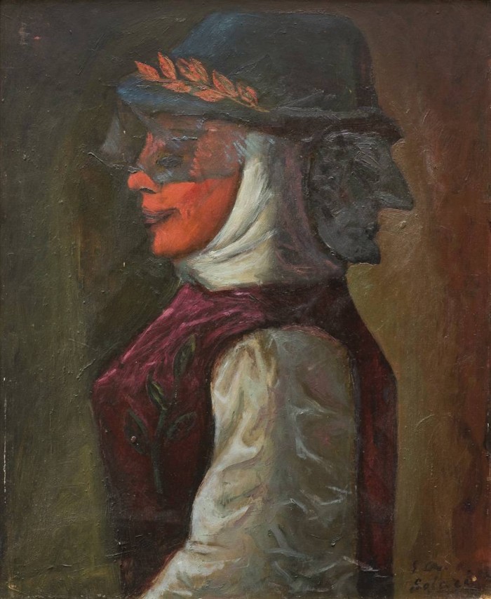 Extraña máscara<br>Óleo - Hardboard<br>60 x 50 cm - Centenario Luis A. Solari - Museo Nacional de Artes Visuales