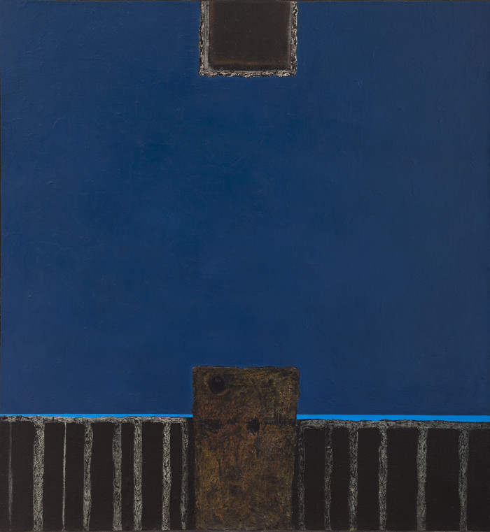 Variaciones abstractas - Colección MNAV - Espacio azul<br>Jorge Damiani (1931-2017)<br>Técnica mixta<br>170 x 158 cm<br>Nº de Inventario: 4798<br>Exhibición: Sala 1 <br><br>
